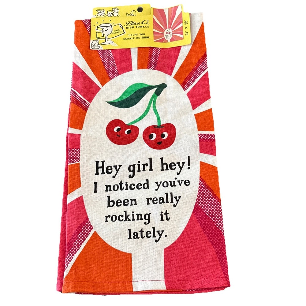 BlueQ Funny Screen-Printed Dish Towel Kitchen Hand Tea Hey girl hey Cherry desig